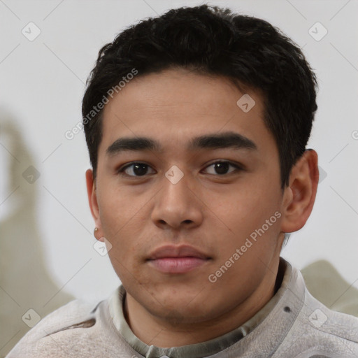 Neutral white young-adult male with short  black hair and brown eyes