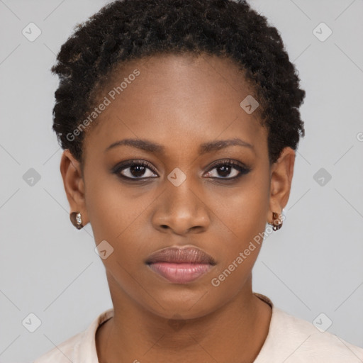 Neutral black young-adult female with short  brown hair and brown eyes