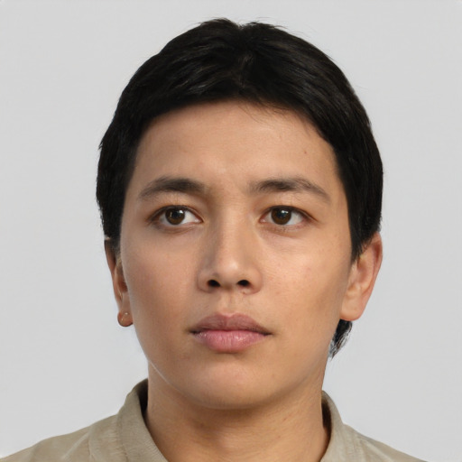 Neutral asian young-adult male with short  black hair and brown eyes