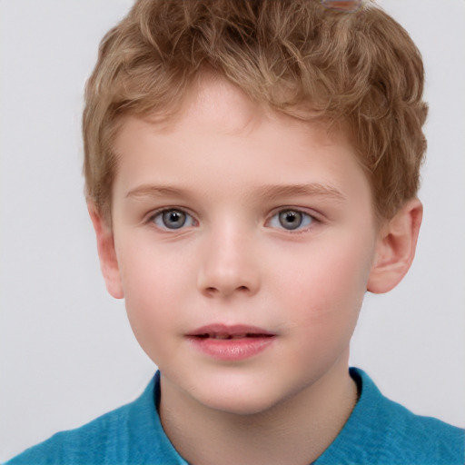 Neutral white child male with short  brown hair and grey eyes