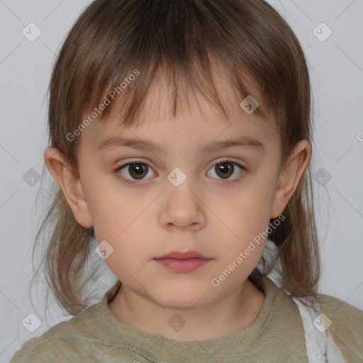 Neutral white child female with medium  brown hair and brown eyes