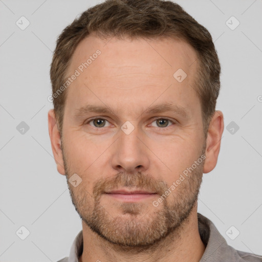 Neutral white adult male with short  brown hair and brown eyes