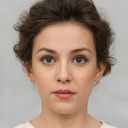 Neutral white young-adult female with short  brown hair and brown eyes