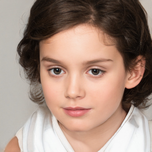 Neutral white child female with medium  brown hair and brown eyes