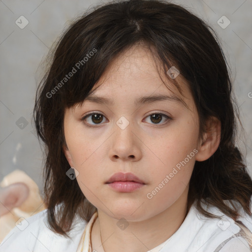 Neutral white child female with medium  brown hair and brown eyes