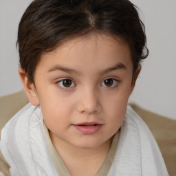 Joyful white child female with short  brown hair and brown eyes