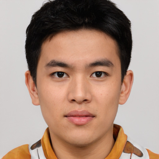 Neutral asian young-adult male with short  brown hair and brown eyes