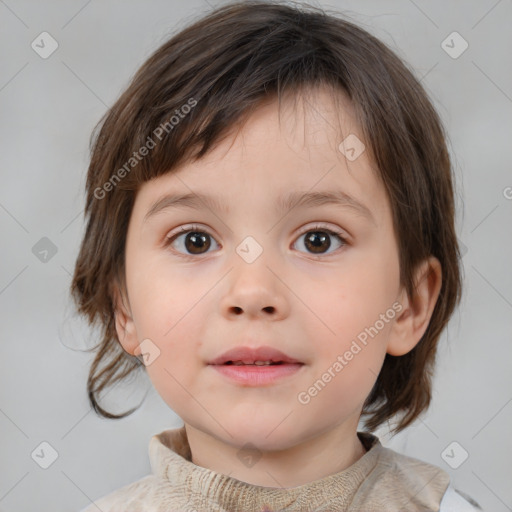 Neutral white child female with medium  brown hair and brown eyes