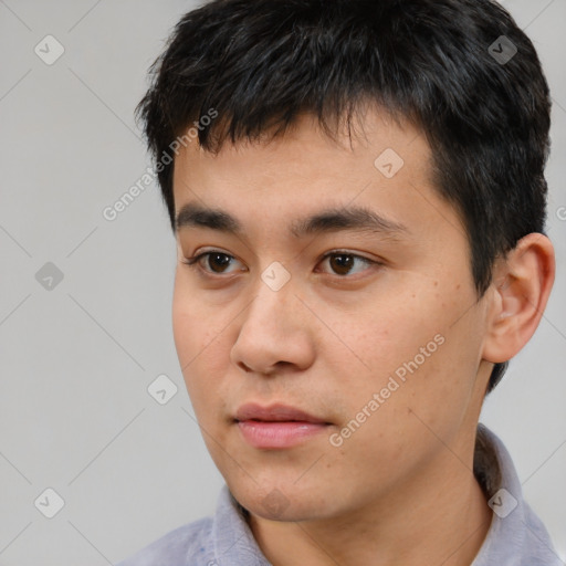 Neutral white young-adult male with short  black hair and brown eyes