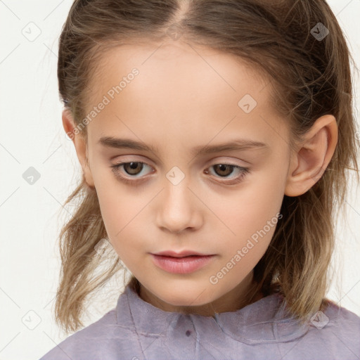 Neutral white child female with medium  brown hair and brown eyes