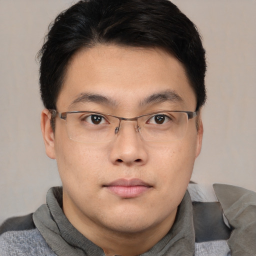 Neutral asian young-adult male with short  brown hair and brown eyes