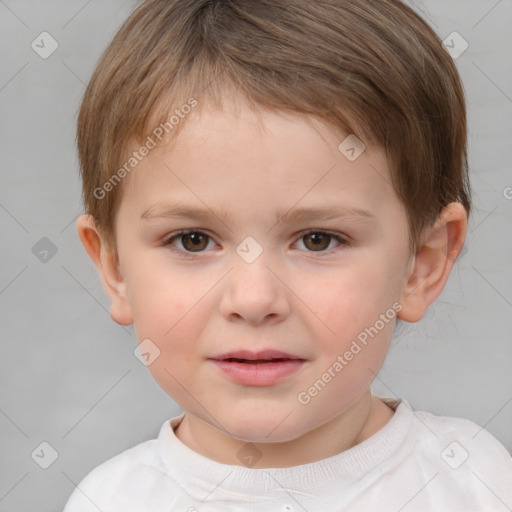 Neutral white child female with short  brown hair and brown eyes