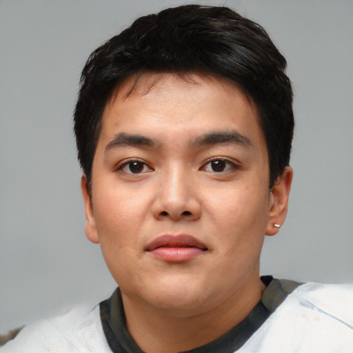 Neutral asian young-adult male with short  black hair and brown eyes