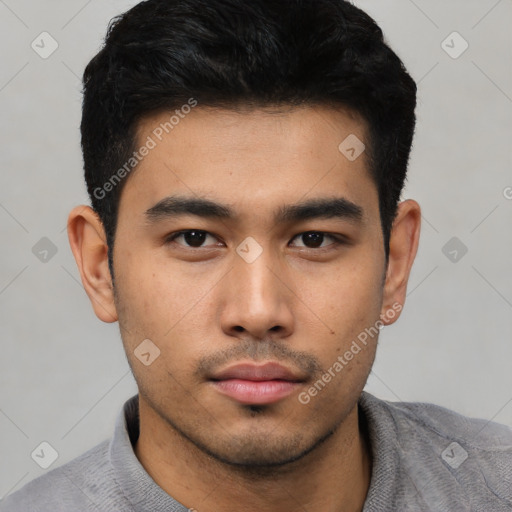 Neutral asian young-adult male with short  black hair and brown eyes