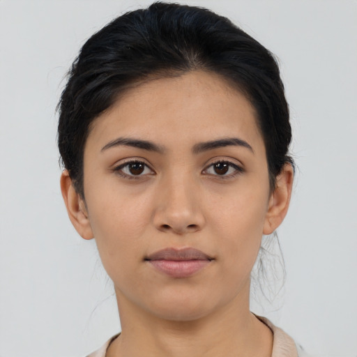 Neutral asian young-adult female with medium  brown hair and brown eyes