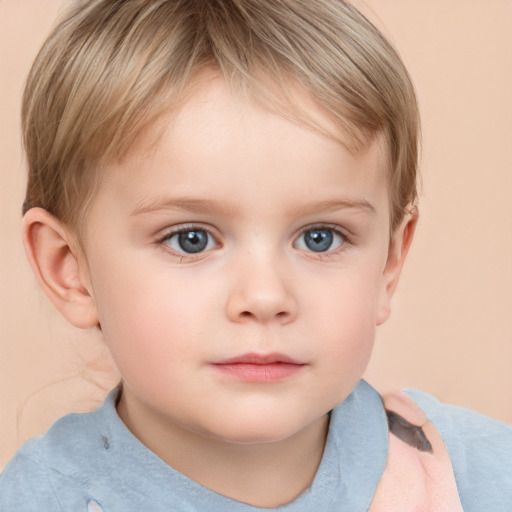 Neutral white child female with short  brown hair and grey eyes