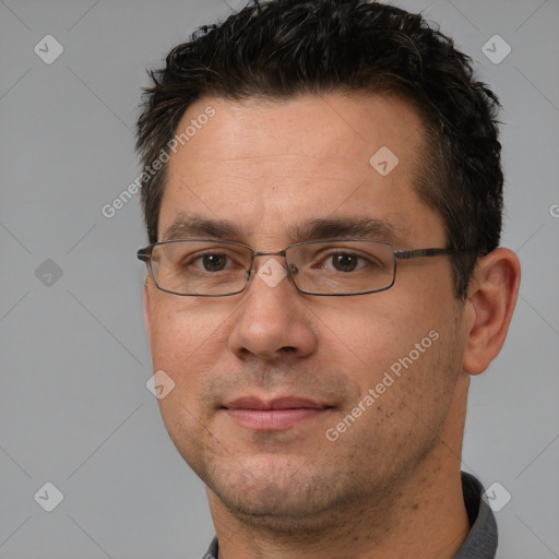 Neutral white adult male with short  brown hair and brown eyes