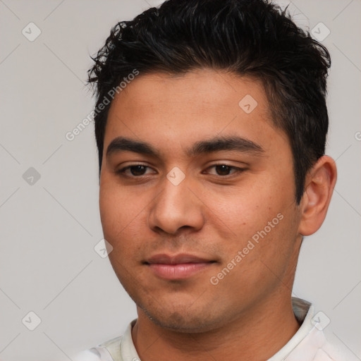 Neutral asian young-adult male with short  brown hair and brown eyes