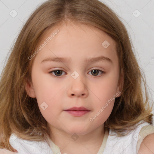 Neutral white child female with medium  brown hair and brown eyes