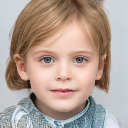Neutral white child female with medium  brown hair and blue eyes