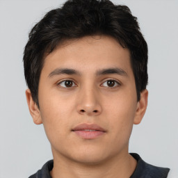 Neutral asian young-adult male with short  brown hair and brown eyes