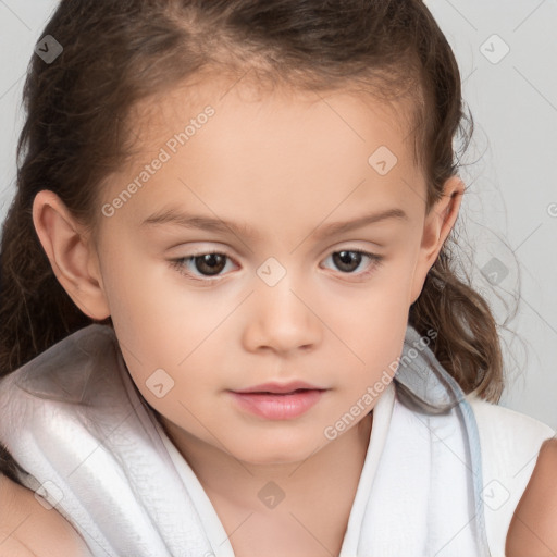 Neutral white child female with medium  brown hair and brown eyes