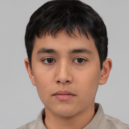 Neutral asian young-adult male with short  black hair and brown eyes
