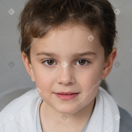 Joyful white child male with short  brown hair and brown eyes