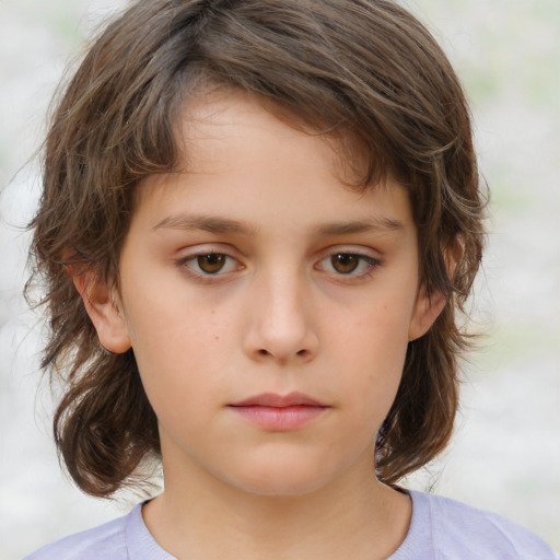 Neutral white child female with medium  brown hair and brown eyes