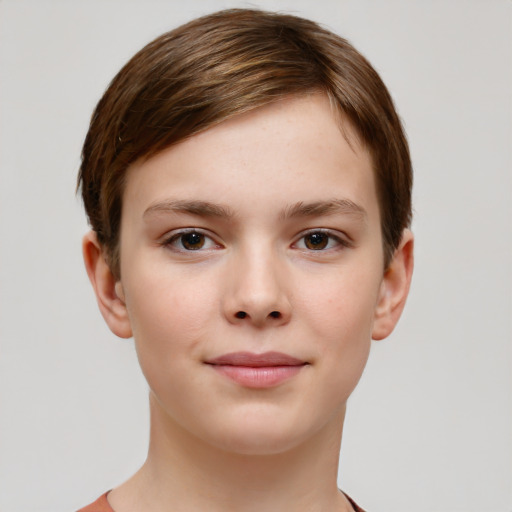 Neutral white child female with short  brown hair and brown eyes