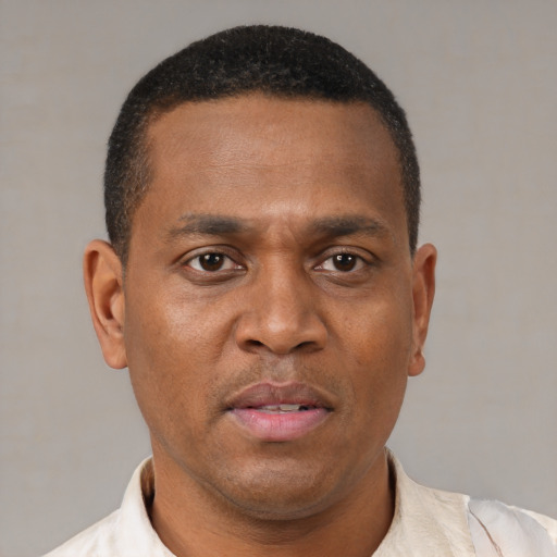 Neutral black young-adult male with short  brown hair and brown eyes