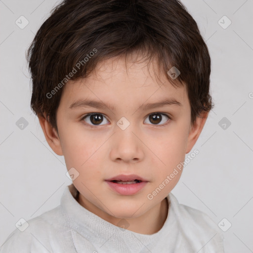 Neutral white child female with short  brown hair and brown eyes