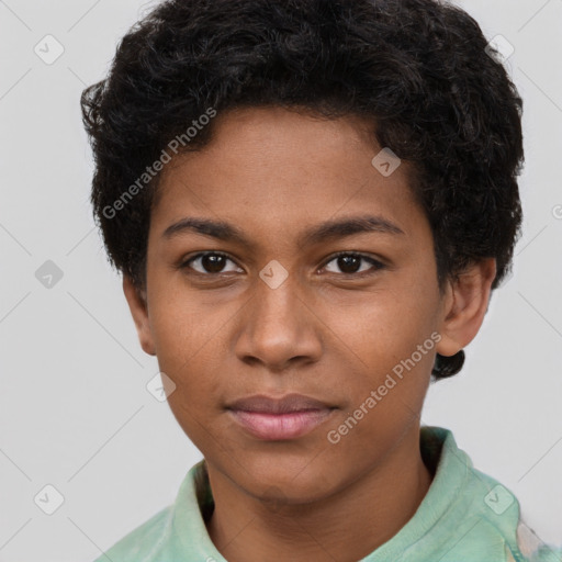 Neutral black young-adult female with short  brown hair and brown eyes