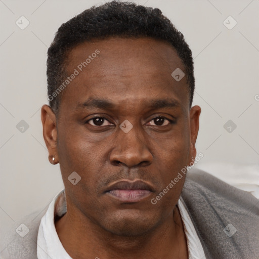 Neutral black young-adult male with short  brown hair and brown eyes
