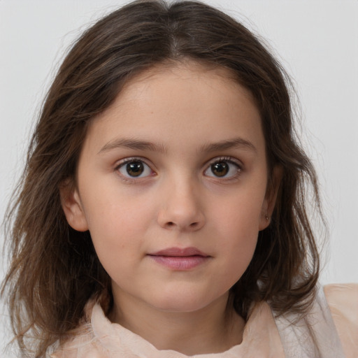 Neutral white child female with medium  brown hair and brown eyes