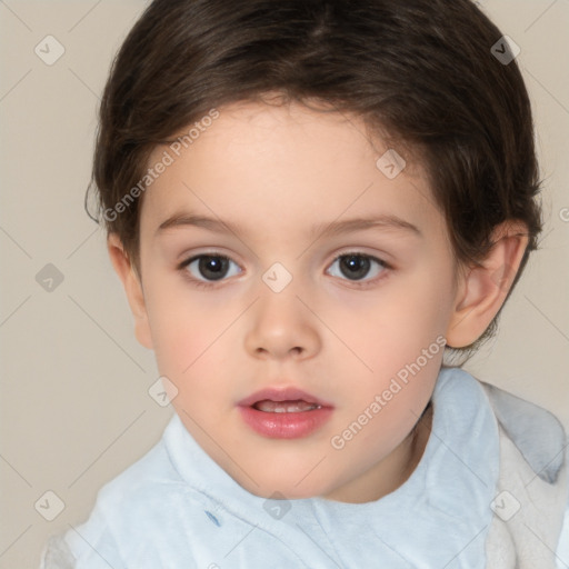 Neutral white child female with short  brown hair and brown eyes