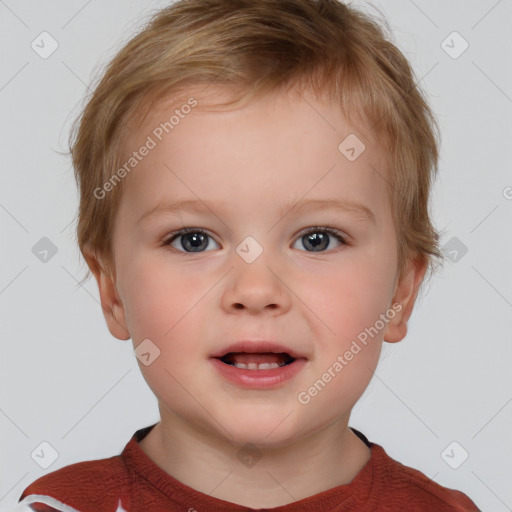 Joyful white child male with short  brown hair and brown eyes