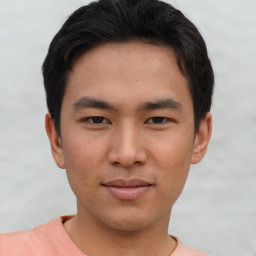 Neutral asian young-adult male with short  brown hair and brown eyes