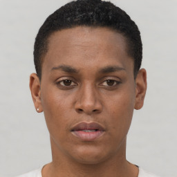 Neutral black young-adult male with short  brown hair and brown eyes