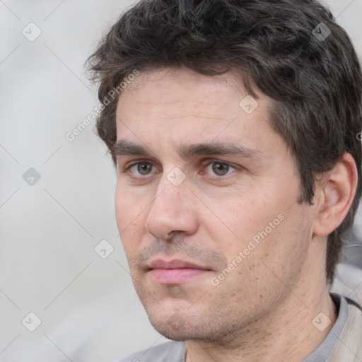 Neutral white adult male with short  brown hair and brown eyes