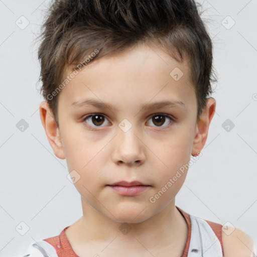 Neutral white child male with short  brown hair and brown eyes