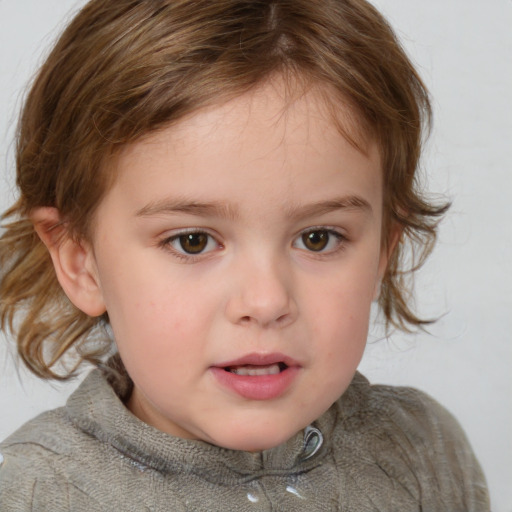 Neutral white child female with medium  brown hair and brown eyes