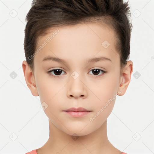 Neutral white child female with short  brown hair and brown eyes