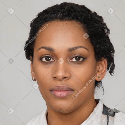 Neutral black young-adult female with short  black hair and brown eyes