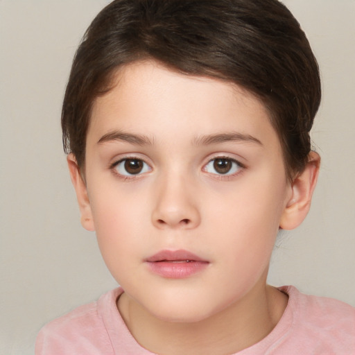 Neutral white child female with short  brown hair and brown eyes