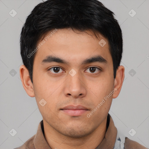 Neutral asian young-adult male with short  brown hair and brown eyes