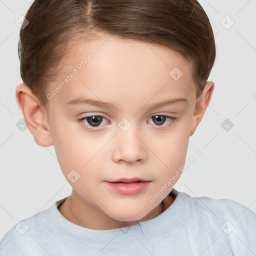 Neutral white child female with short  brown hair and brown eyes