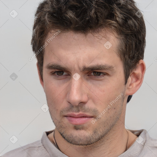 Neutral white adult male with short  brown hair and brown eyes