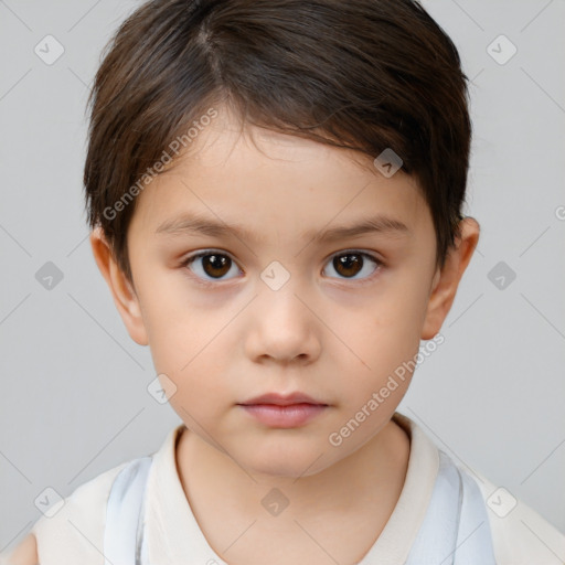 Neutral white child female with short  brown hair and brown eyes