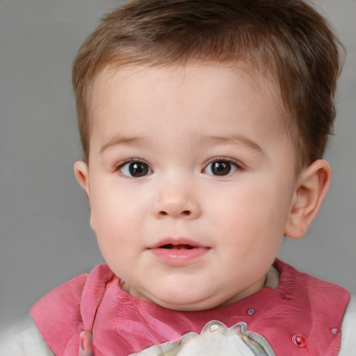 Neutral white child female with short  brown hair and brown eyes